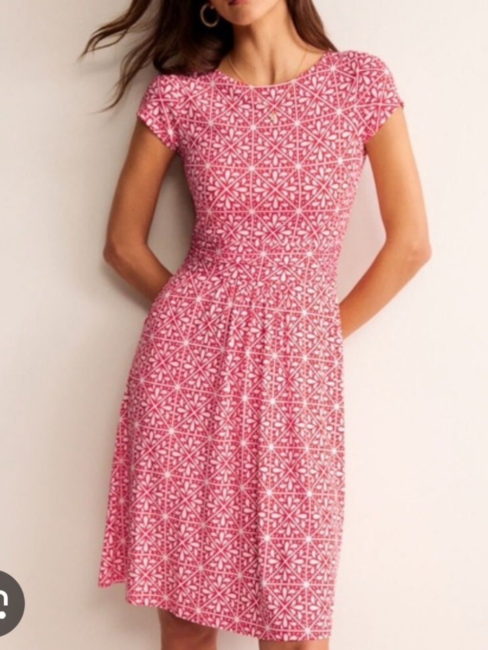 Boden Red Amelie Jersey Dress Flame Scarlet Floral Mosaic Pattern Size US 4L
